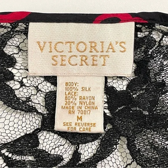 Victoria’s Secret Vintage Gold Label Silk Lace Heart Teddy Bodysuit Black Red